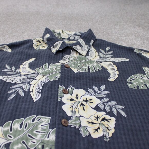 Tommy Bahama Hawaiian Loop Collar Shirt Men Large Blue Floral 100% Silk Camp S/S - Picture 4 of 11